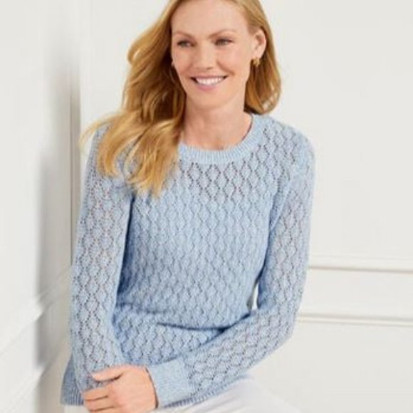 Talbots Sweaters - Talbots:  Pointelle Marl Crewneck Sweater - blue